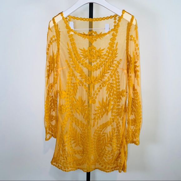 H&M Beautiful Mustard Yellow Lace Dress Size - Picture 5 of 9